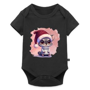 Chat de Noël, mignon et mignon avec une casquette - Body à manches courtes Premium Bébé - noir - Devant