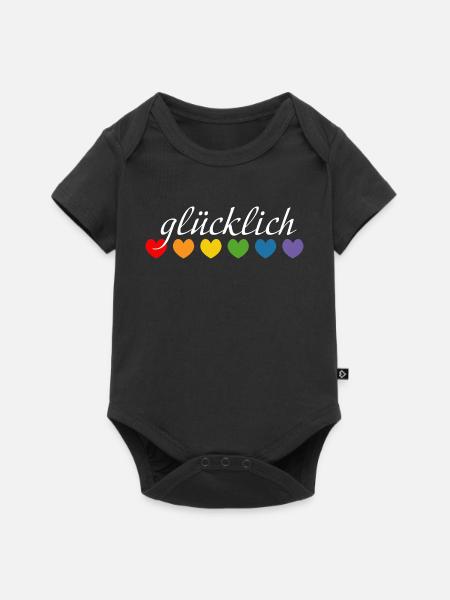 Regenbogenherzchen gluecklich weiss - Baby Premium Kurzarmbody - Schwarz