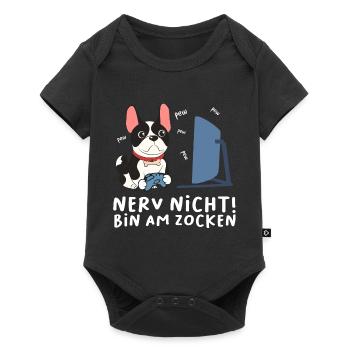 Bin am Zocken Gaming Wiesel - Baby Premium Kurzarmbody - Schwarz - Vorne