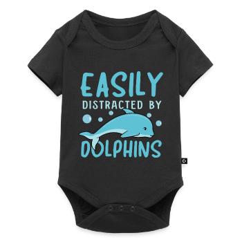 Distrait par les dauphins Animaux marins - Body à manches courtes Premium Bébé - noir - Devant