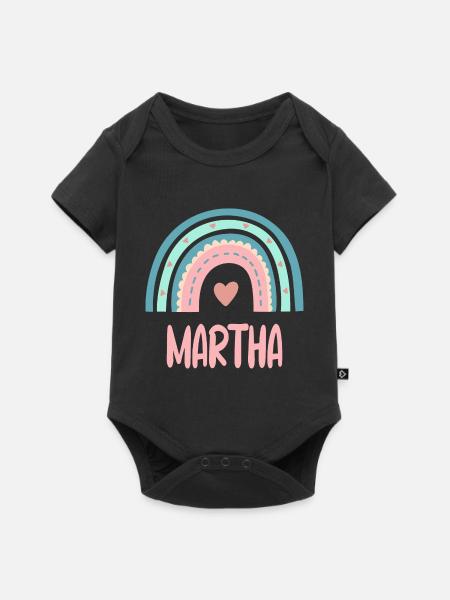 Martha Name Regenbogen Baby - Baby Premium Kurzarmbody - Schwarz