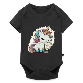 Licorne colorée douce mignonne bande dessinée bande dessinée - Body à manches courtes Premium Bébé - noir - Devant
