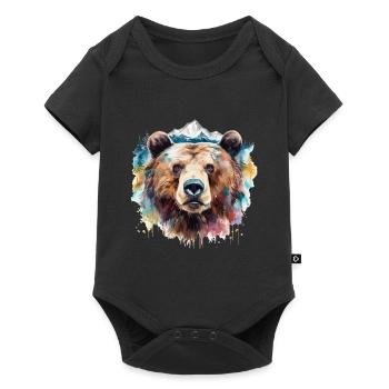 Ours, Grizzly, Tête d’ours, Nature, Nature, Nature, Forêt, Montagnes - Body à manches courtes Premium Bébé - noir - Devant
