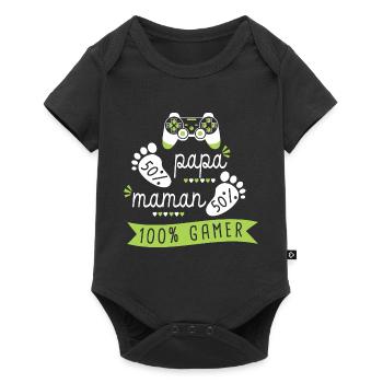 bebe gamer naissance grossesse enceinte gaming - Body à manches courtes Premium Bébé - noir - Devant