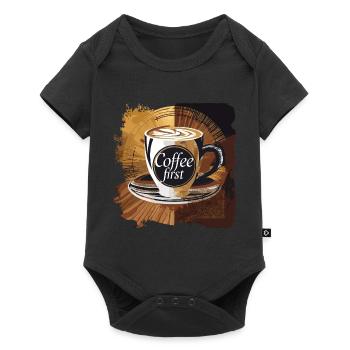 Coffee First Morning Cafe Liebhaber - Baby Premium Kurzarmbody - Schwarz - Vorne