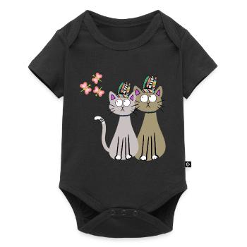 Chat Chats Hippi Hippies Enfants Enfant - Body à manches courtes Premium Bébé - noir - Devant