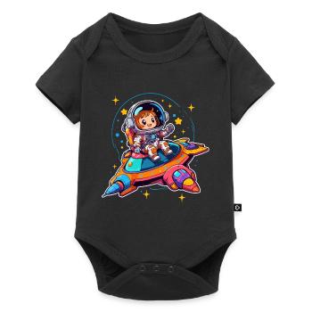 Petite astronaute féminine dans un vaisseau spatial coloré - Body à manches courtes Premium Bébé - noir - Devant