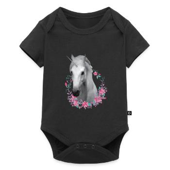 Horse unicorn gift flowers children animal daughter - Baby Premium short-sleeve bodysuit - black - Front