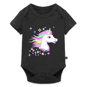 Douce Licorne avec des diamants, des étoiles et de beaux yeux - Body à manches courtes Premium Bébé - noir - Devant