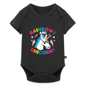 Cadeau de licorne arc-en-ciel - Body à manches courtes Premium Bébé - noir - Devant