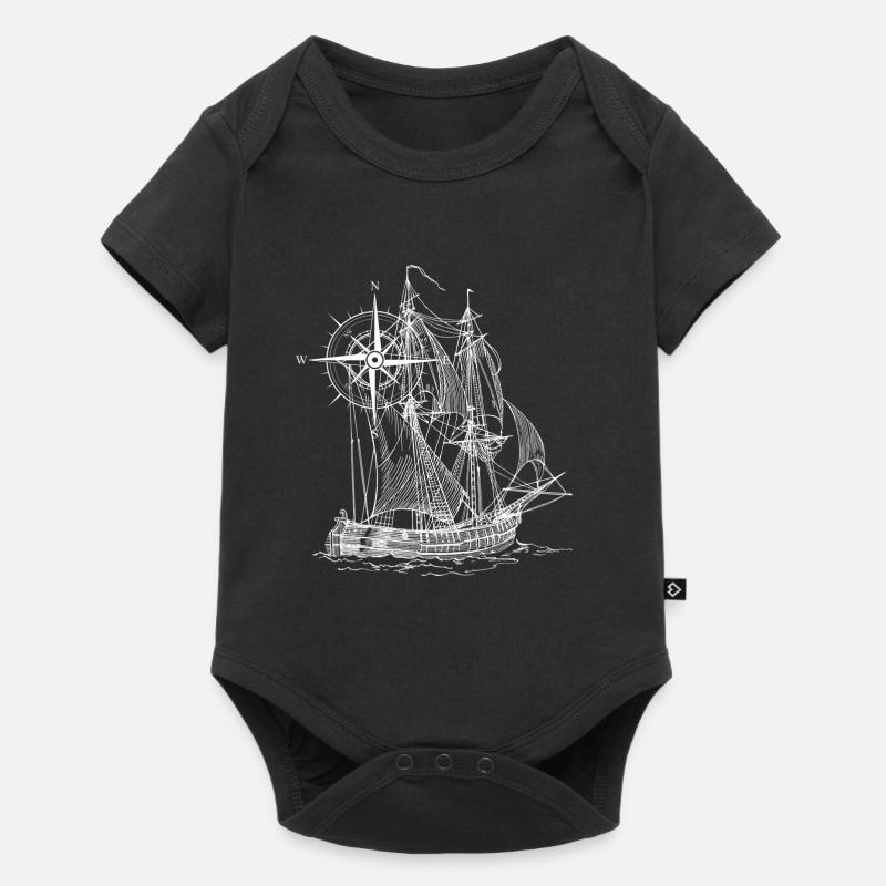 Schiff | Kompass | gezeichnet | Geschenkidee - Baby Premium Kurzarmbody - Schwarz