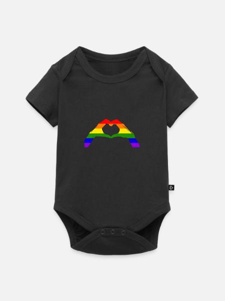 Love rainbow heart from hands Pride togetherness - Baby Premium short-sleeve bodysuit - black