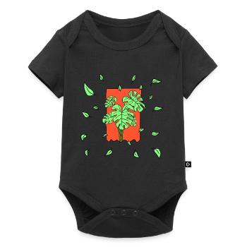 feuilles vertes fond rouge - Body à manches courtes Premium Bébé - noir - Devant