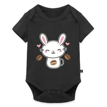 Kaffee Koffein Hase Kaninchen Kaffeebohne Geschenk - Baby Premium Kurzarmbody - Schwarz - Vorne