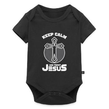 T-shirt à la mode restez calme et faites confiance à Jésus - Body à manches courtes Premium Bébé - noir - Devant