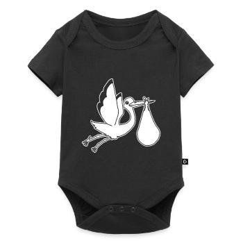Stork, silhouette, rattle stork, baby, gift - Baby Premium short-sleeve bodysuit - black - Front