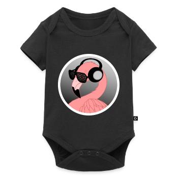 Flamingo with sunglasses and headphones - Baby Premium short-sleeve bodysuit - black - Front