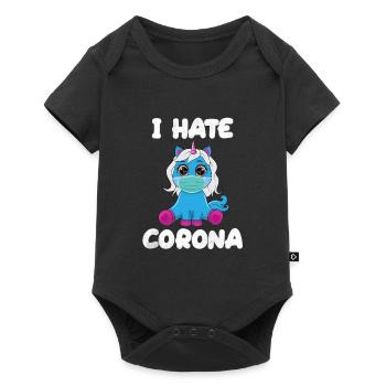 Unicorn with face mask - I hate Corona - Baby Premium short-sleeve bodysuit - black - Front