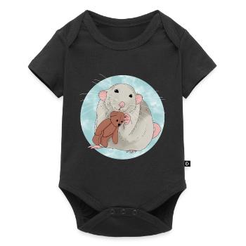 Cute rat with teddy bear - Baby Premium short-sleeve bodysuit - black - Front