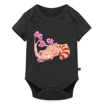 Vintage panda rouge fleur de cerisier japonais - Body à manches courtes Premium Bébé - noir - Devant