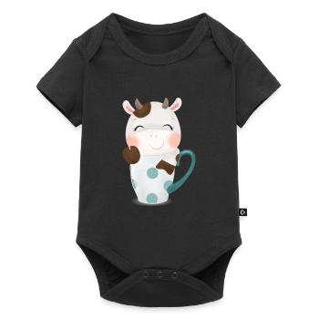 Cute cow looks out of a mug with stars - Baby Premium short-sleeve bodysuit - black - Front