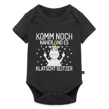 Mittelfinger Einhorn Sprüche Regenbogen - Baby Premium Kurzarmbody - Schwarz - Vorne