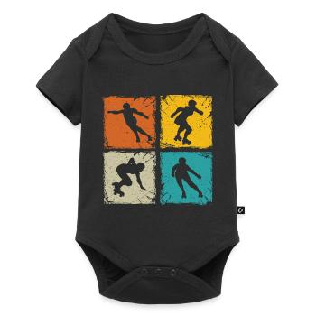 Roller Derby retro Quadrate einzigartige Roller Derby - Baby Premium Kurzarmbody - Schwarz - Vorne