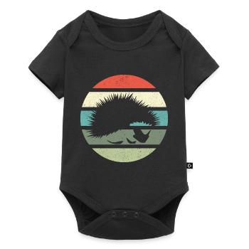 Retro Igel Vintage Stacheligel - Baby Premium Kurzarmbody - Schwarz - Vorne
