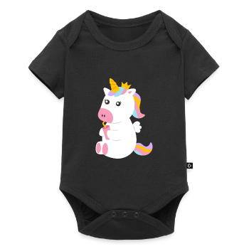 Süßes sitzendes Einhorn mit Getränk - Baby Premium Kurzarmbody - Schwarz - Vorne