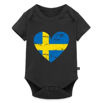 Flaggenherz Schweden Flagge - Baby Premium Kurzarmbody - Schwarz - Vorne