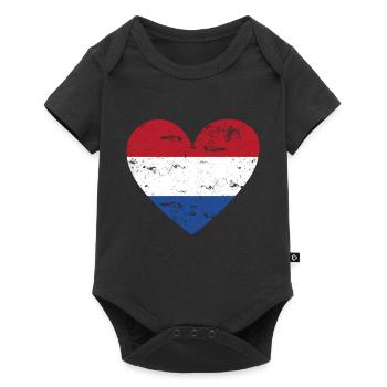 Flaggenherz Niederlande Flagge - Baby Premium Kurzarmbody - Schwarz - Vorne