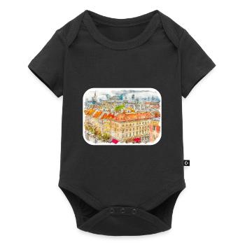 Varsovie Pologne Aquarelle Esquisse Peinture - Body à manches courtes Premium Bébé - noir - Devant