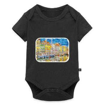 Copenhagen Denmark Watercolor Sketch Illustration - Baby Premium short-sleeve bodysuit - black - Front