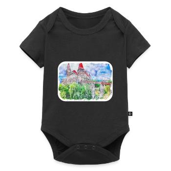 Roumanie Landmark Aquarelle Esquisse Dessin de peinture - Body à manches courtes Premium Bébé - noir - Devant