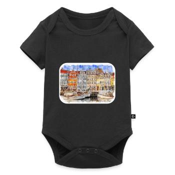 Copenhagen Denmark Watercolor Sketch Illustration - Baby Premium short-sleeve bodysuit - black - Front