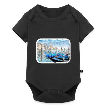 Venise Italie Aquarelle Esquisse Illustration - Body à manches courtes Premium Bébé - noir - Devant