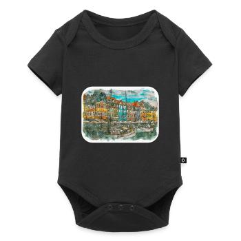 Copenhagen Denmark Watercolor Sketch Illustration - Baby Premium short-sleeve bodysuit - black - Front