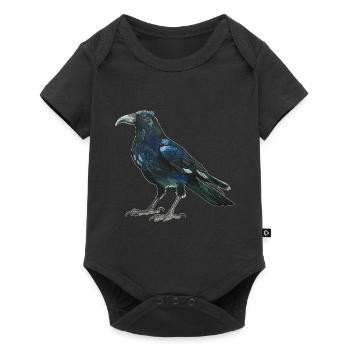 Raven crow with slightly bluish green feathers - Baby Premium short-sleeve bodysuit - black - Front