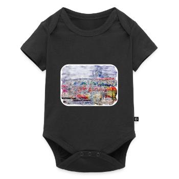 Prag Tschechien Aquarell Skizze Zeichnung - Baby Premium Kurzarmbody - Schwarz - Vorne