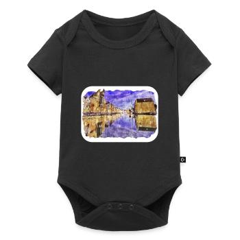 Pologne Repère Aquarelle Esquisse Dessin de peinture - Body à manches courtes Premium Bébé - noir - Devant