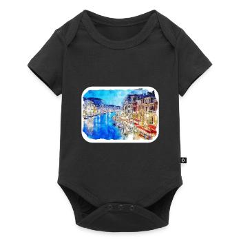 Venise Italie Aquarelle Esquisse Illustration - Body à manches courtes Premium Bébé - noir - Devant