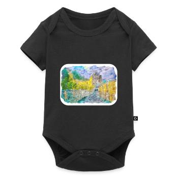 China Watercolor Sketch Hand Drawn Illustration - Baby Premium short-sleeve bodysuit - black - Front