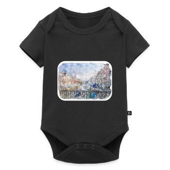 Amsterdam Netherlands Watercolor Sketch Drawn Pain - Baby Premium short-sleeve bodysuit - black - Front