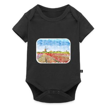 Pays-Bas Aquarelle Esquisse Dessinée Illustration - Body à manches courtes Premium Bébé - noir - Devant