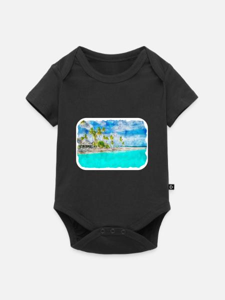 Malediven Aquarellskizze Handgezeichnete Illustration - Baby Premium Kurzarmbody - Schwarz