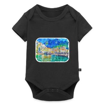 Sorrente Italie Aquarelle Esquisse Dessinée Peinture - Body à manches courtes Premium Bébé - noir - Devant