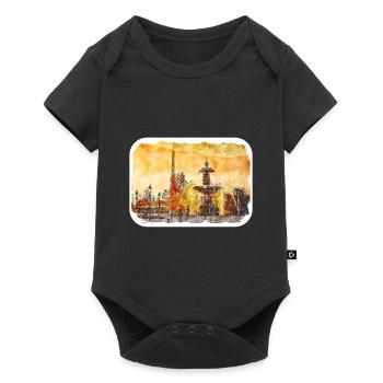 Paris France Watercolor Sketch Painting Drawing - Baby Premium short-sleeve bodysuit - black - Front