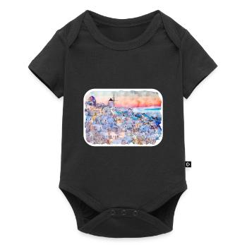 Santorin Grèce Aquarelle Esquisse Dessinée Illustrat - Body à manches courtes Premium Bébé - noir - Devant