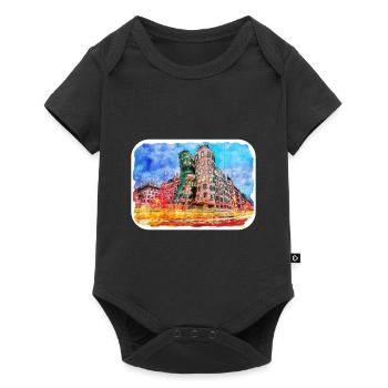 Prag Tschechien Aquarell Skizze Zeichnung - Baby Premium Kurzarmbody - Schwarz - Vorne
