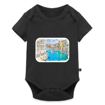 Venise Italie Aquarelle Esquisse Illustration - Body à manches courtes Premium Bébé - noir - Devant